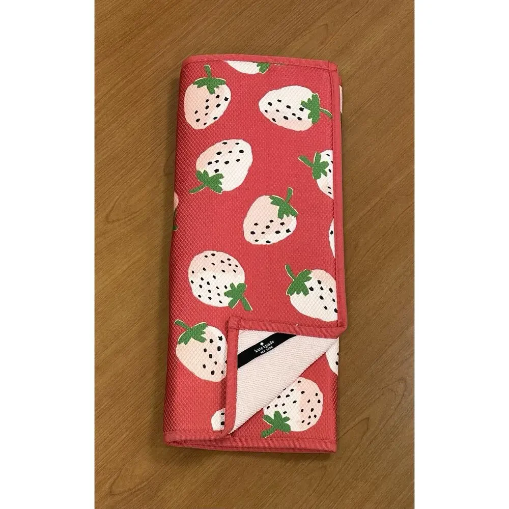 KATE SPADE REVERSIBLE Dish Drying Mat STRAWBERRIES RED GREEN POLYESTER NEW
